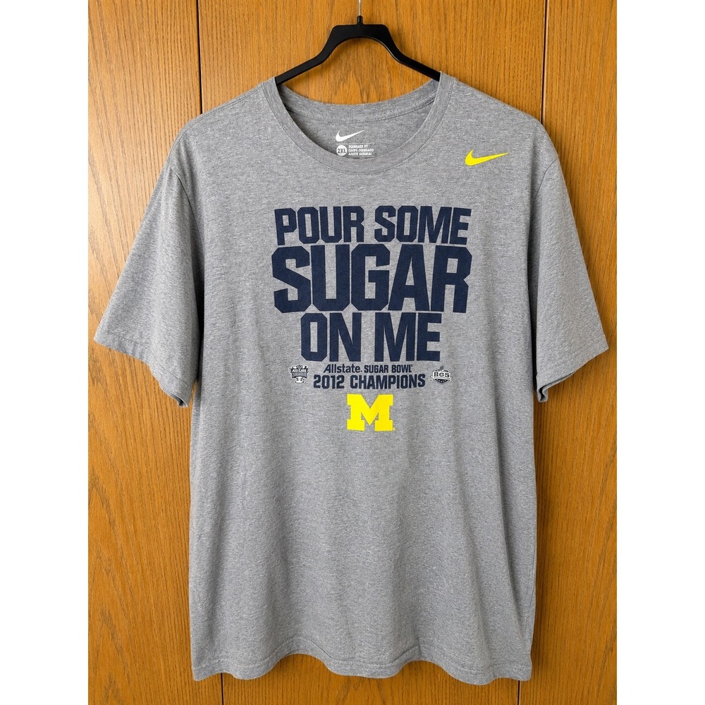 Nike Michigan Wolverines 2012 Sugar Bowl Champions Shirt Blue Mens 2XL Graphic